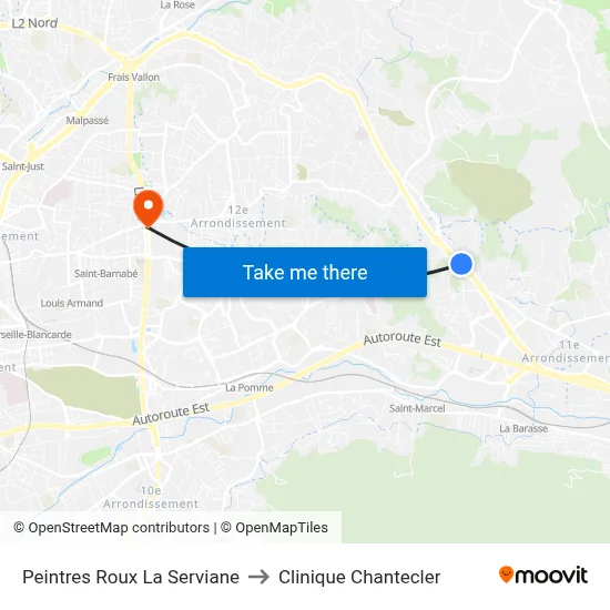 Peintres Roux La Serviane to Clinique Chantecler map