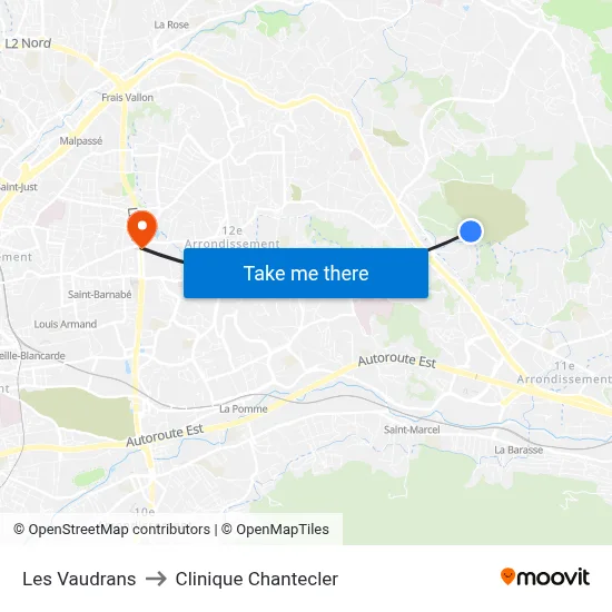 Les Vaudrans to Clinique Chantecler map