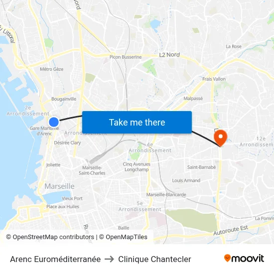 Arenc Euroméditerranée to Clinique Chantecler map