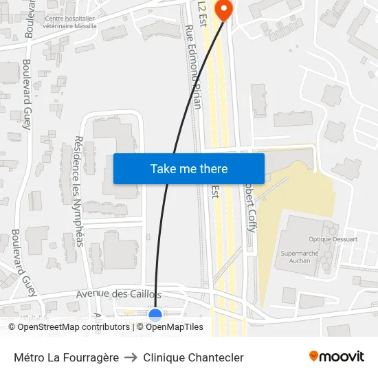 Métro La Fourragère to Clinique Chantecler map