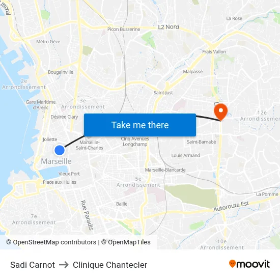 Sadi Carnot to Clinique Chantecler map