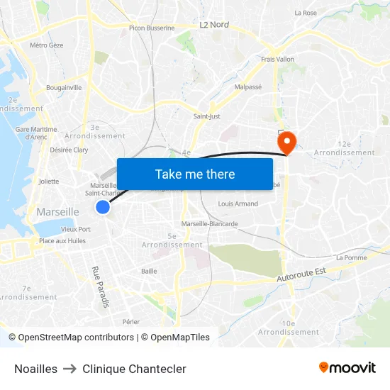 Noailles to Clinique Chantecler map