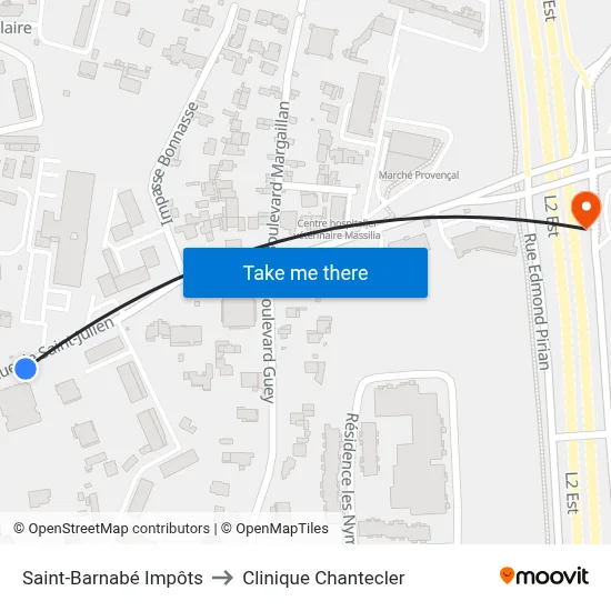 Saint-Barnabé Impôts to Clinique Chantecler map