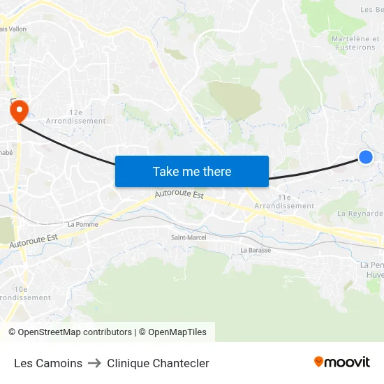 Les Camoins to Clinique Chantecler map