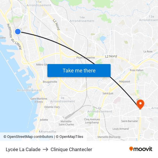 Lycée La Calade to Clinique Chantecler map