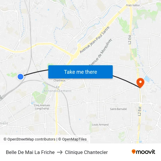 Belle De Mai La Friche to Clinique Chantecler map