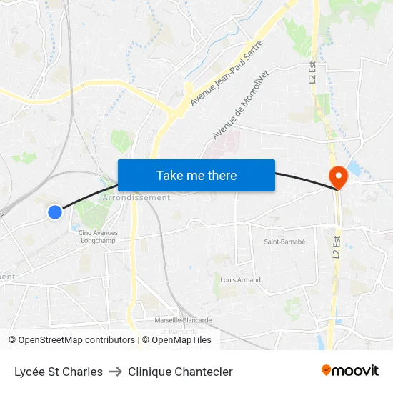 Lycée St Charles to Clinique Chantecler map