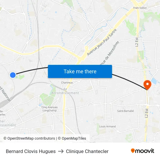 Bernard Clovis Hugues to Clinique Chantecler map