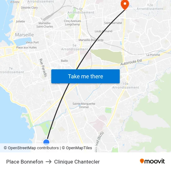 Place Bonnefon to Clinique Chantecler map