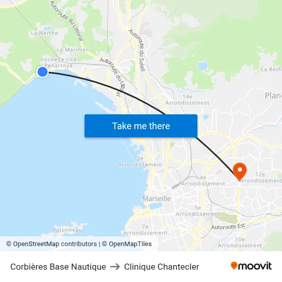 Corbières Base Nautique to Clinique Chantecler map