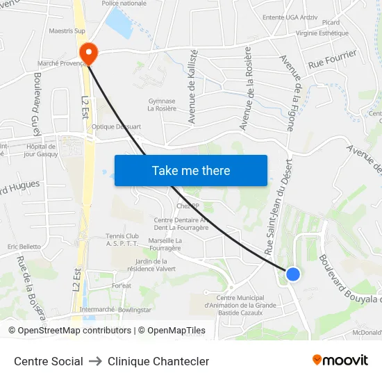 Centre Social to Clinique Chantecler map