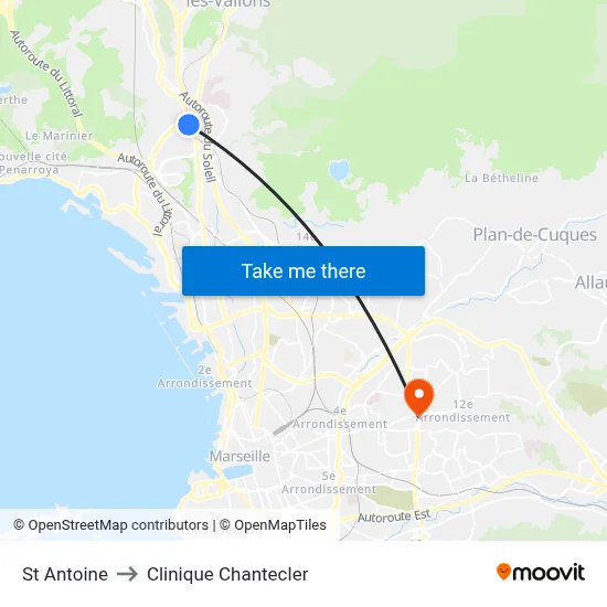 St Antoine to Clinique Chantecler map