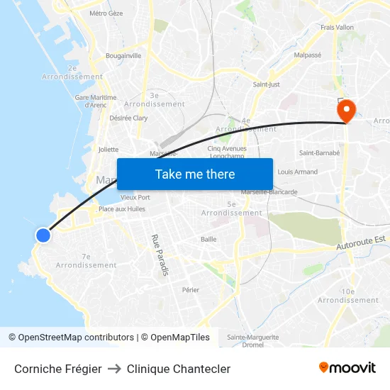 Corniche Frégier to Clinique Chantecler map