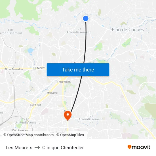 Les Mourets to Clinique Chantecler map