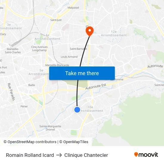 Romain Rolland Icard to Clinique Chantecler map
