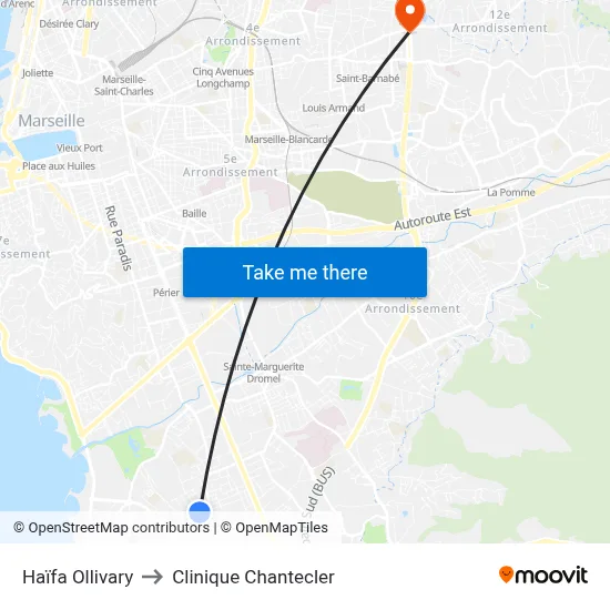 Haïfa Ollivary to Clinique Chantecler map