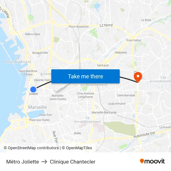 Métro Joliette to Clinique Chantecler map