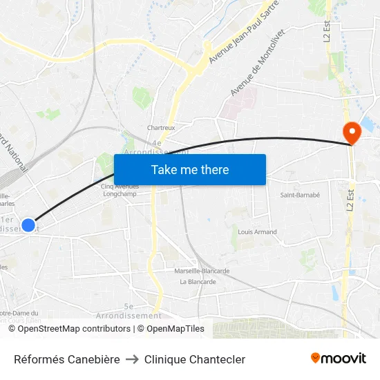 Réformés Canebière to Clinique Chantecler map