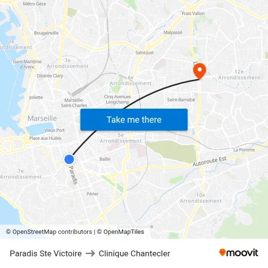 Paradis Ste Victoire to Clinique Chantecler map