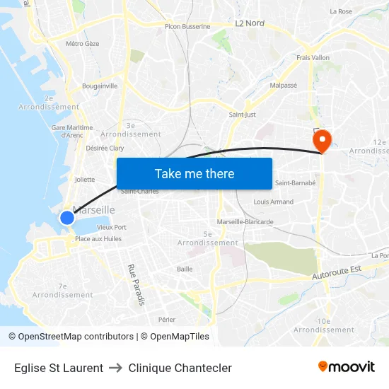 Eglise St Laurent to Clinique Chantecler map