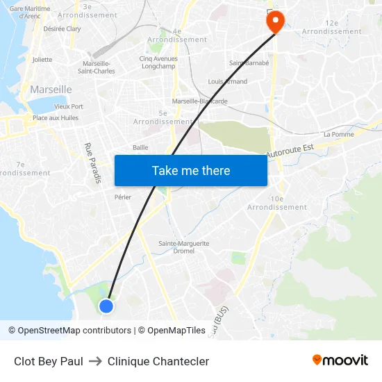 Clot Bey Paul to Clinique Chantecler map