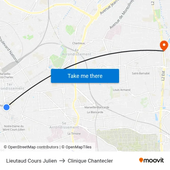 Lieutaud Cours Julien to Clinique Chantecler map