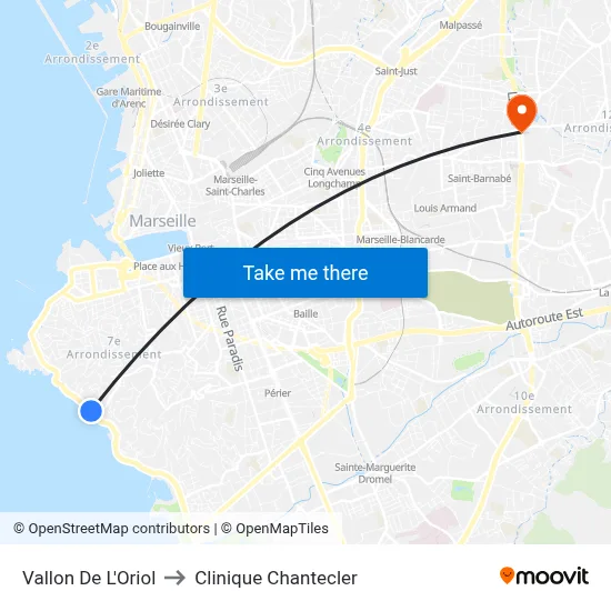 Vallon De L'Oriol to Clinique Chantecler map