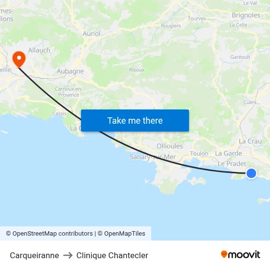 Carqueiranne to Clinique Chantecler map