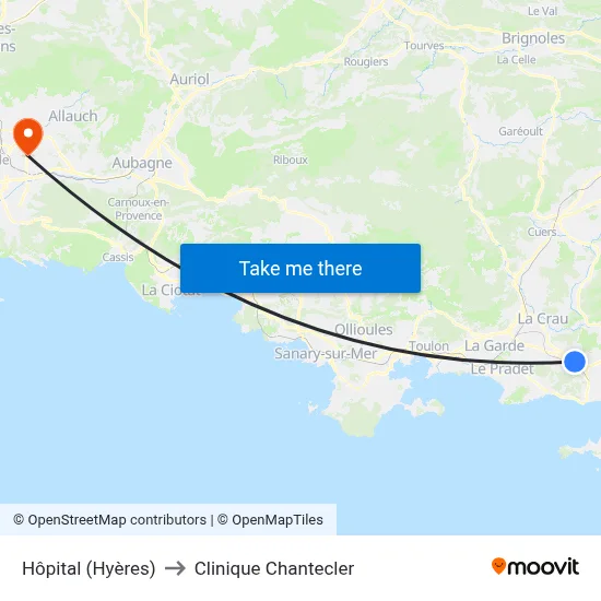 Hôpital (Hyères) to Clinique Chantecler map