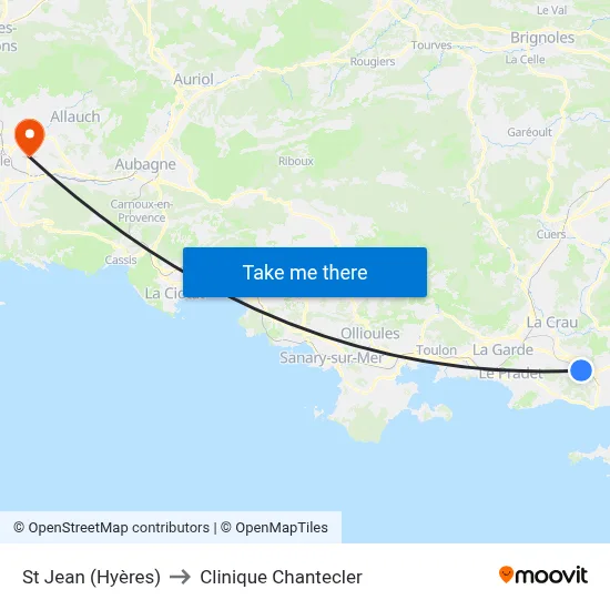 St Jean (Hyères) to Clinique Chantecler map