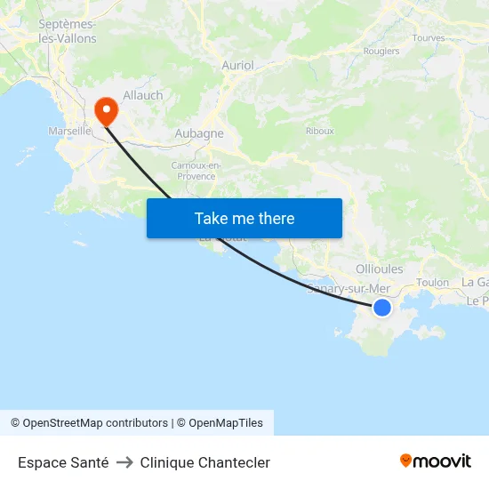 Espace Santé to Clinique Chantecler map