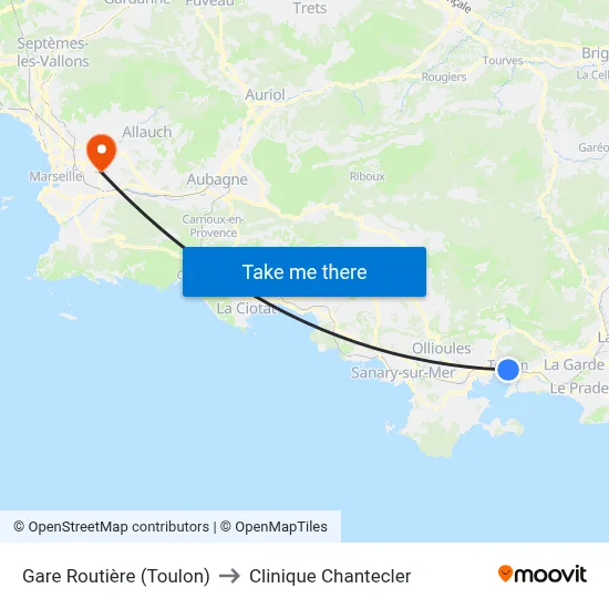 Gare Routière (Toulon) to Clinique Chantecler map