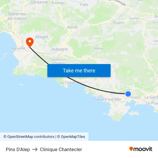 Pins D'Alep to Clinique Chantecler map