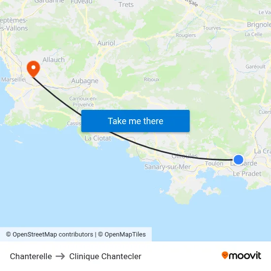 Chanterelle to Clinique Chantecler map
