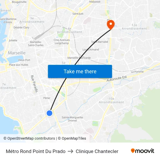 Métro Rond Point Du Prado to Clinique Chantecler map
