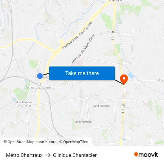 Métro Chartreux to Clinique Chantecler map