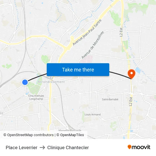 Place Leverrier to Clinique Chantecler map