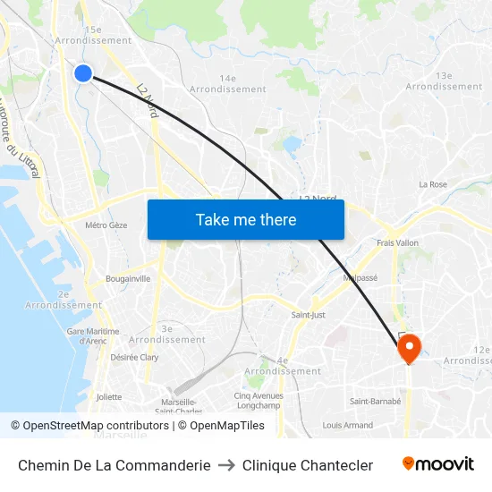 Chemin De La Commanderie to Clinique Chantecler map