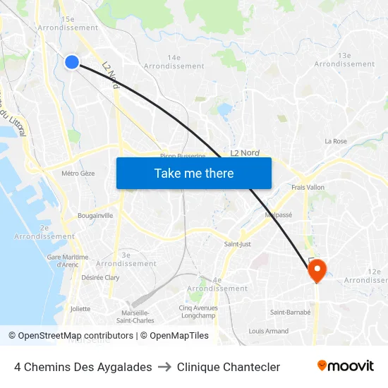 4 Chemins Des Aygalades to Clinique Chantecler map