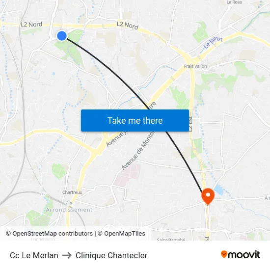Cc Le Merlan to Clinique Chantecler map