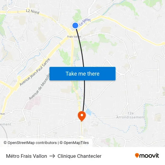 Métro Frais Vallon to Clinique Chantecler map