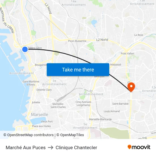 Marché Aux Puces to Clinique Chantecler map