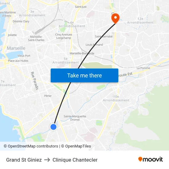 Grand St Giniez to Clinique Chantecler map
