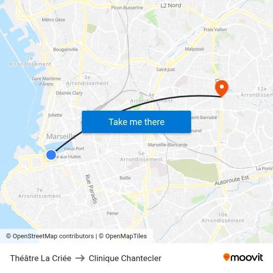 Théâtre La Criée to Clinique Chantecler map