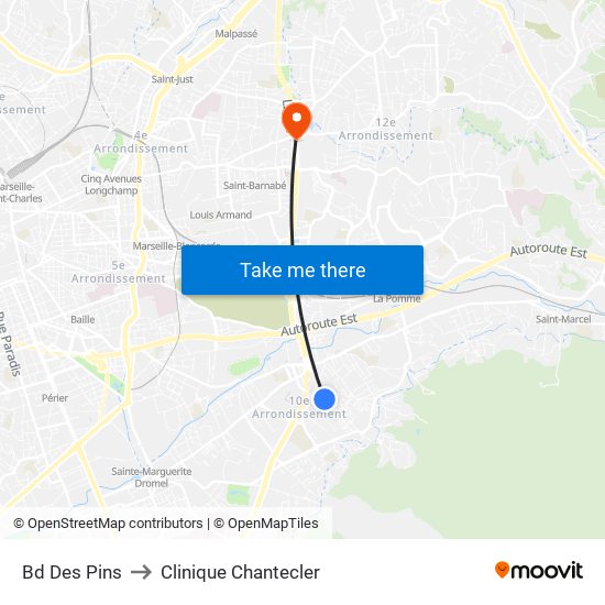 Bd Des Pins to Clinique Chantecler map
