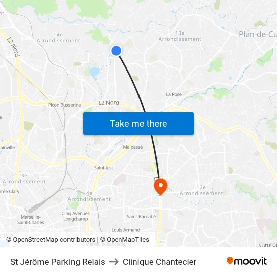 St Jérôme Parking Relais to Clinique Chantecler map