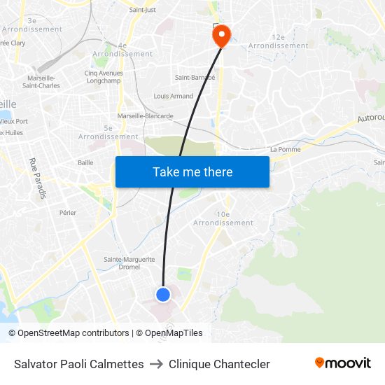 Salvator Paoli Calmettes to Clinique Chantecler map