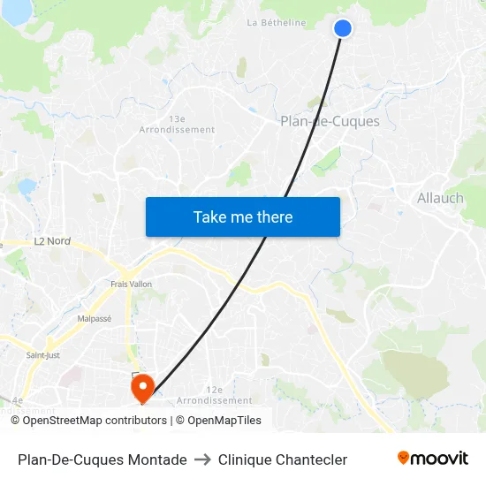 Plan-De-Cuques Montade to Clinique Chantecler map