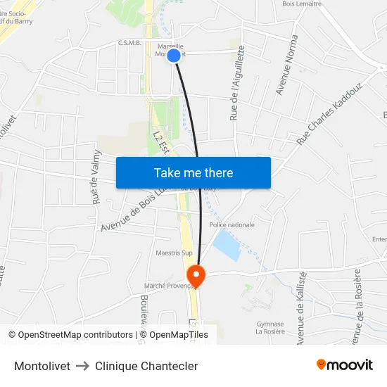Montolivet to Clinique Chantecler map