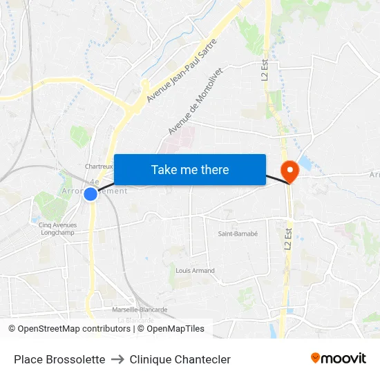 Place Brossolette to Clinique Chantecler map